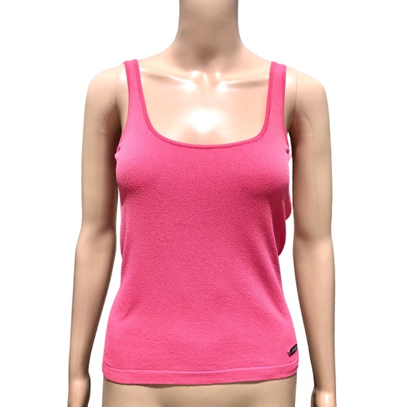 VERSACE pink-ish color knit tank top with silver logo plate Sz m - Picture 7 of 14